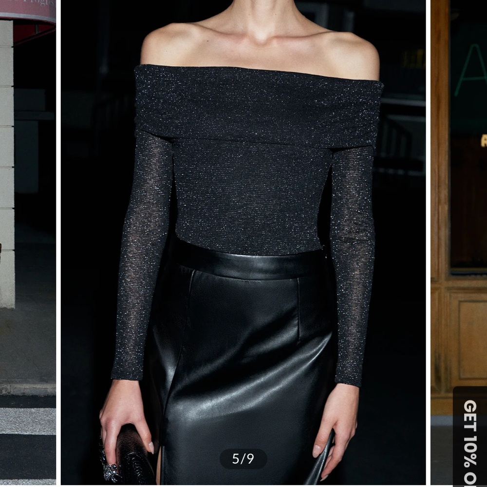 Elegant Off-Shoulder Black Glitter Top